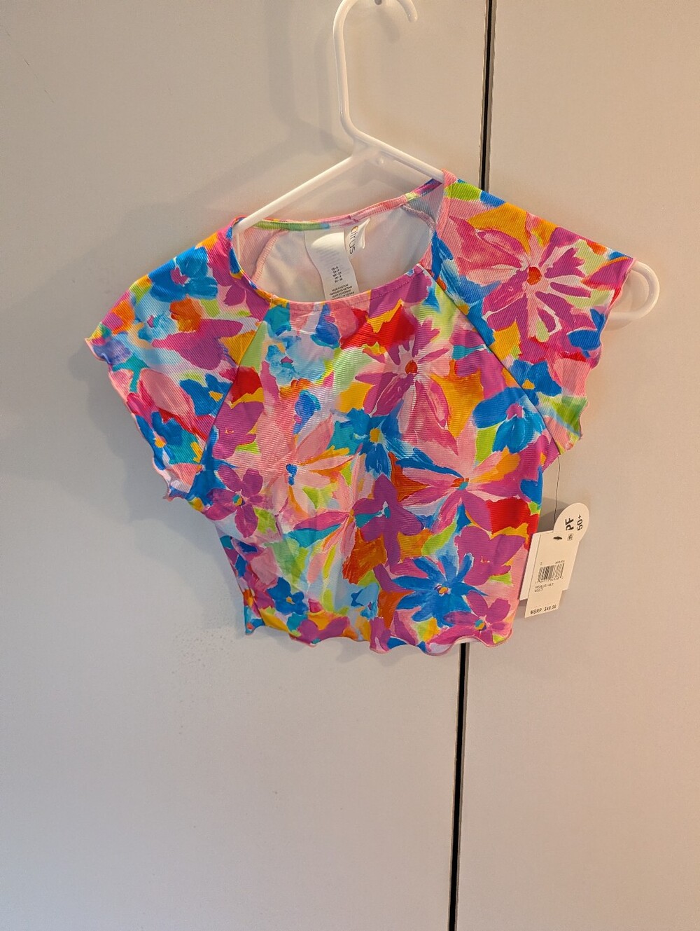 Citrus Bright Floral Short Sleeve Crop Top - Pink Multi